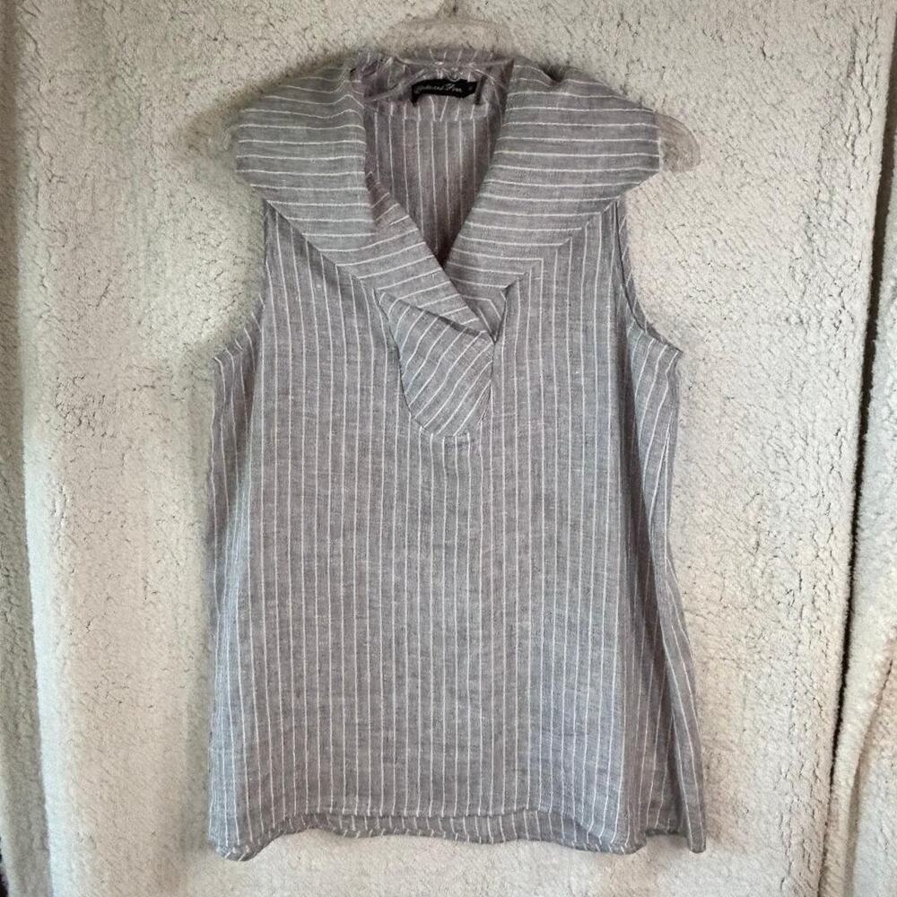 Estelle and Finn Grey & White Pin Stripe Sleeveless 100% Linen Tunic Top Size XS
